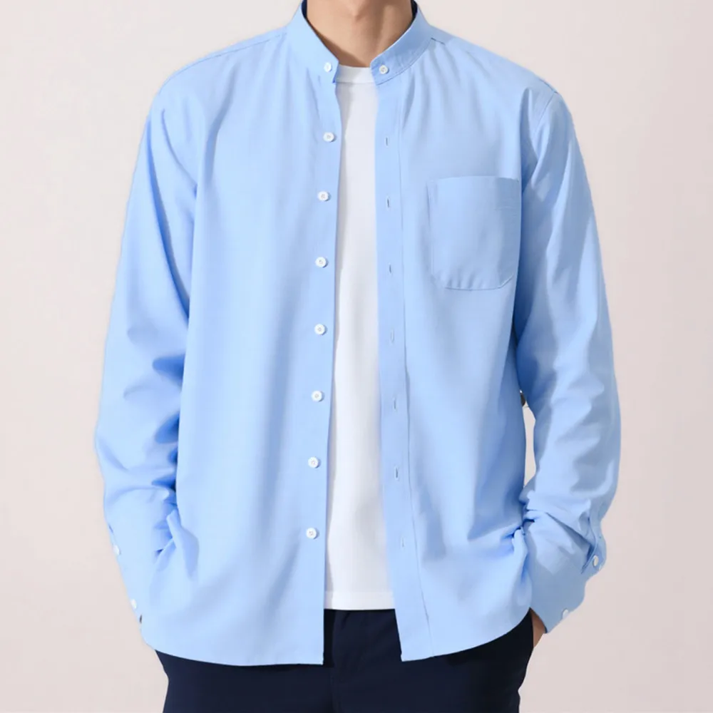 Chinese Style Men's Stripe Oxford Shirt Spring Autumn Hot Sale Stand Collor Solid Color Casual Versatile Male Youth Blouse 5XL