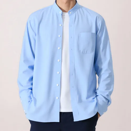 Imagen 2 del producto Camisa Oxford a rayas de estilo chino para hombre, gran oferta de primavera y otoño, blusa juvenil informal versátil de Color sólido 5XL