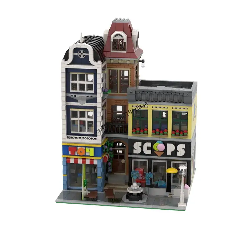 2698PCS City Hot Selling Street View Moc Modular Ice cream Parlour model DIY creative ideas Assembly  Puzzle Toy birthday Gift