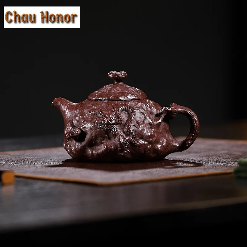 340ml Creative Yixing Purple Clay Teapots Handmade Hidden Dragon Gong Chun Pot Raw Ore Mud Tea Maker Kettle Zisha Tea Set Gift