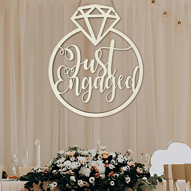 Just Engaged Wooden Sign Engagement Party Decorations Photo Props for Bachelorette Wedding Bridal Shower Party Wall Decoration