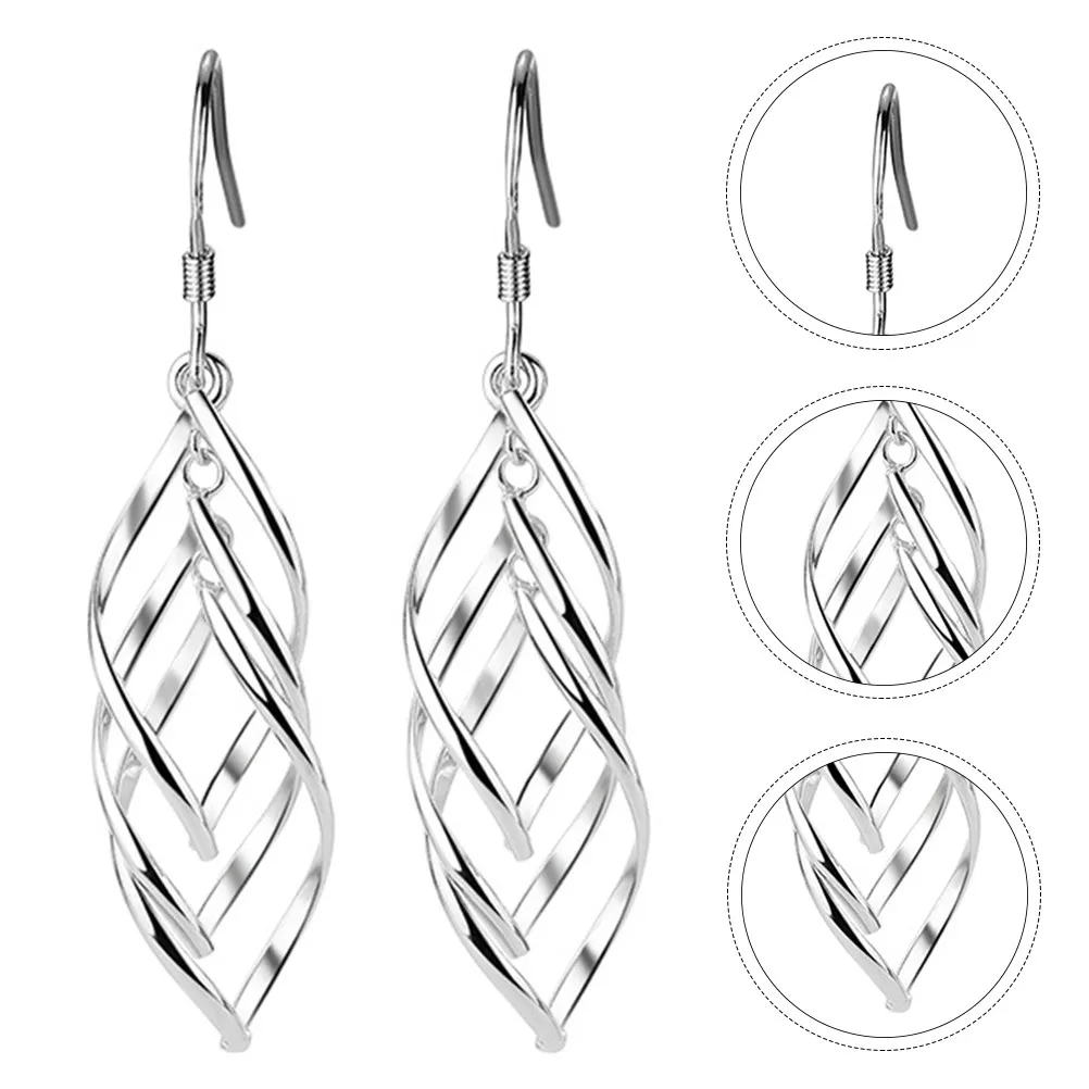 1Pair Glossy Copper Twisted Ear Pendant Earrings Women Stylish Long Dangler Jewelry for Parties Weddings Stage Performance Chic