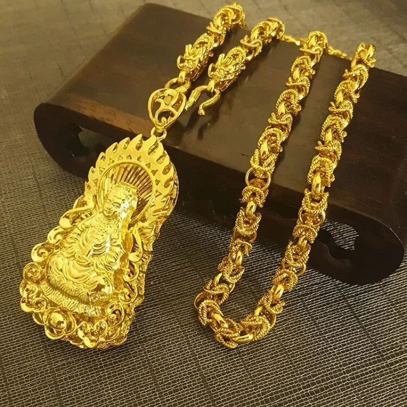 999 Pure Gold Necklace 18K Gold Necklace Men's Guan Gong Pendant Real Gold Jewelry Boss Chain 60cm Dragon Brand