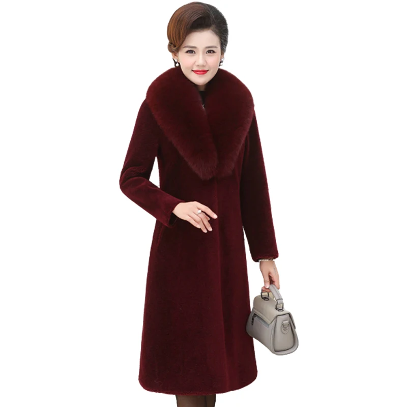 Nice Winter Women Faux Mink Fur Coat Big Fur Collar Thick Warm Outerwear Long Fake Fur Jacket Female Plush Coats Chaquetas Mujer