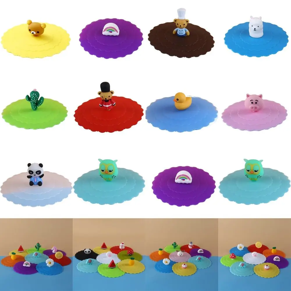 Reusable 10x10cm Cup Lid Dustproof Silicone Suction Cup Cover Cartoon Leakproof Tea Coffee Lids Student Office