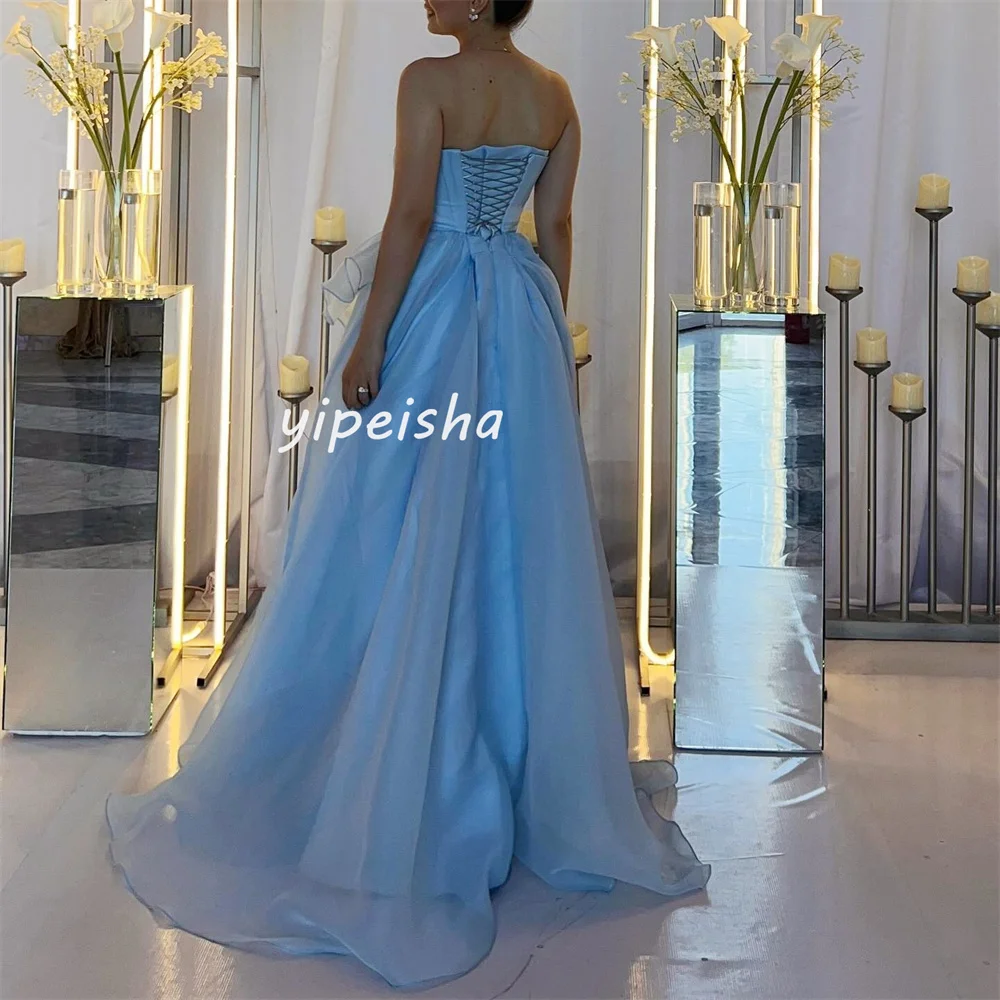 Customized Classic Organza Pleat A-line Strapless Long Dresses Homecoming Dresses Pastrol Unisex Chinese Style Formal Casual Sim