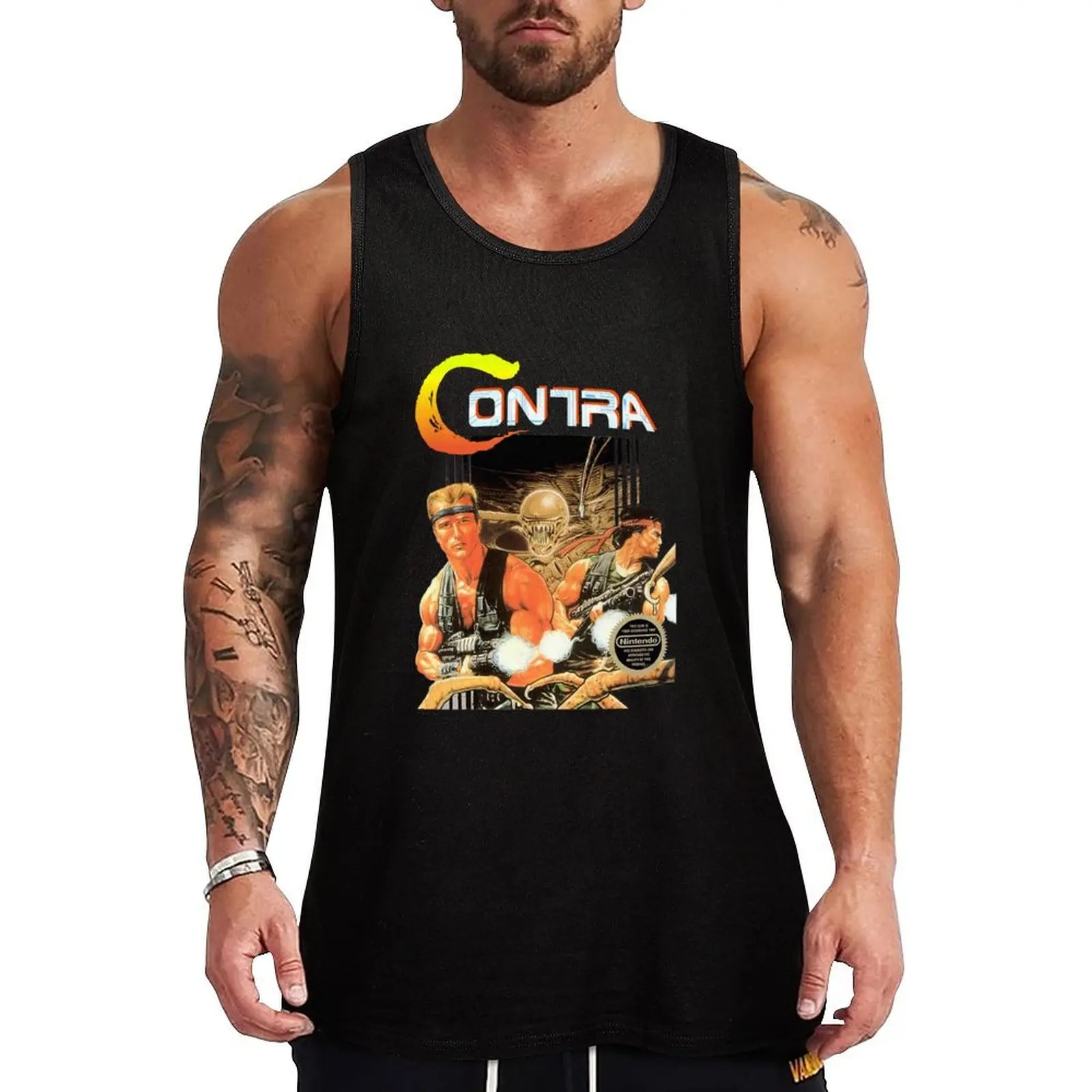 Camiseta Regata Casual Sem Mangas para Praia com Estampa de Capa de Videogame Retrô NES