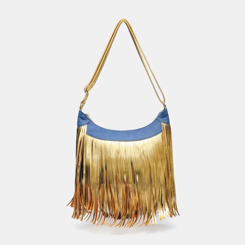 

2026 Fashion Gold Tassel Shoulder Bag Brand Designer Retro Shoulder Bag Women's Luxury Travel Shopping Handbag