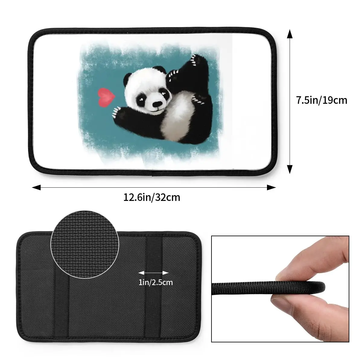 Car Armrest Cover Mat Leather Black And White Cute Panda Center Console Protective Cushion Pad Love Heart Car Accessories