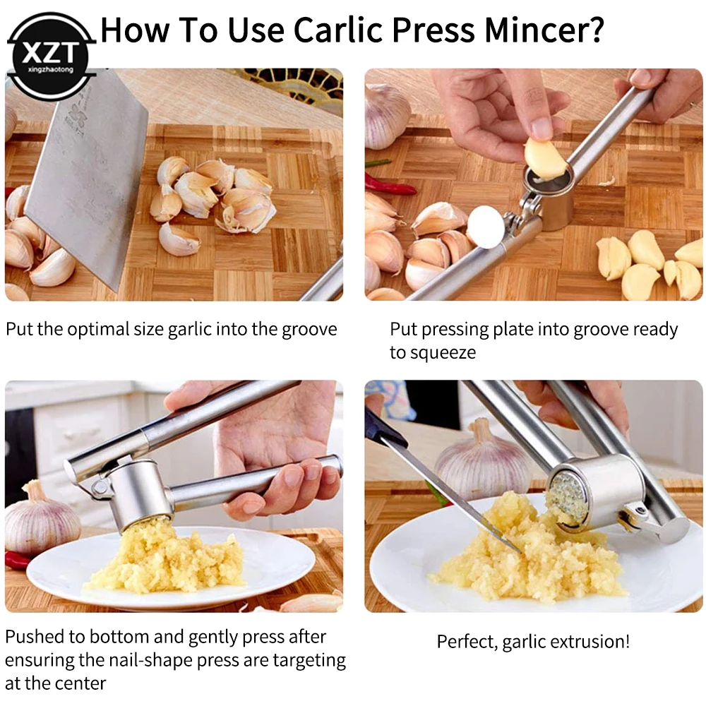 Garlic Press Crusher - 304 Stainless Steel Kitchen  Vegetables Ginger  Smasher Squeezer Manual Grinding Tool Accessories