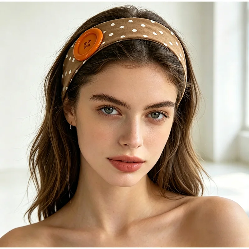 Dopamine Large Button Wave Dot Elasticity Headband Fashion INS Style Elastic Headband Sports Fitness Sweat-absorbent Hairband