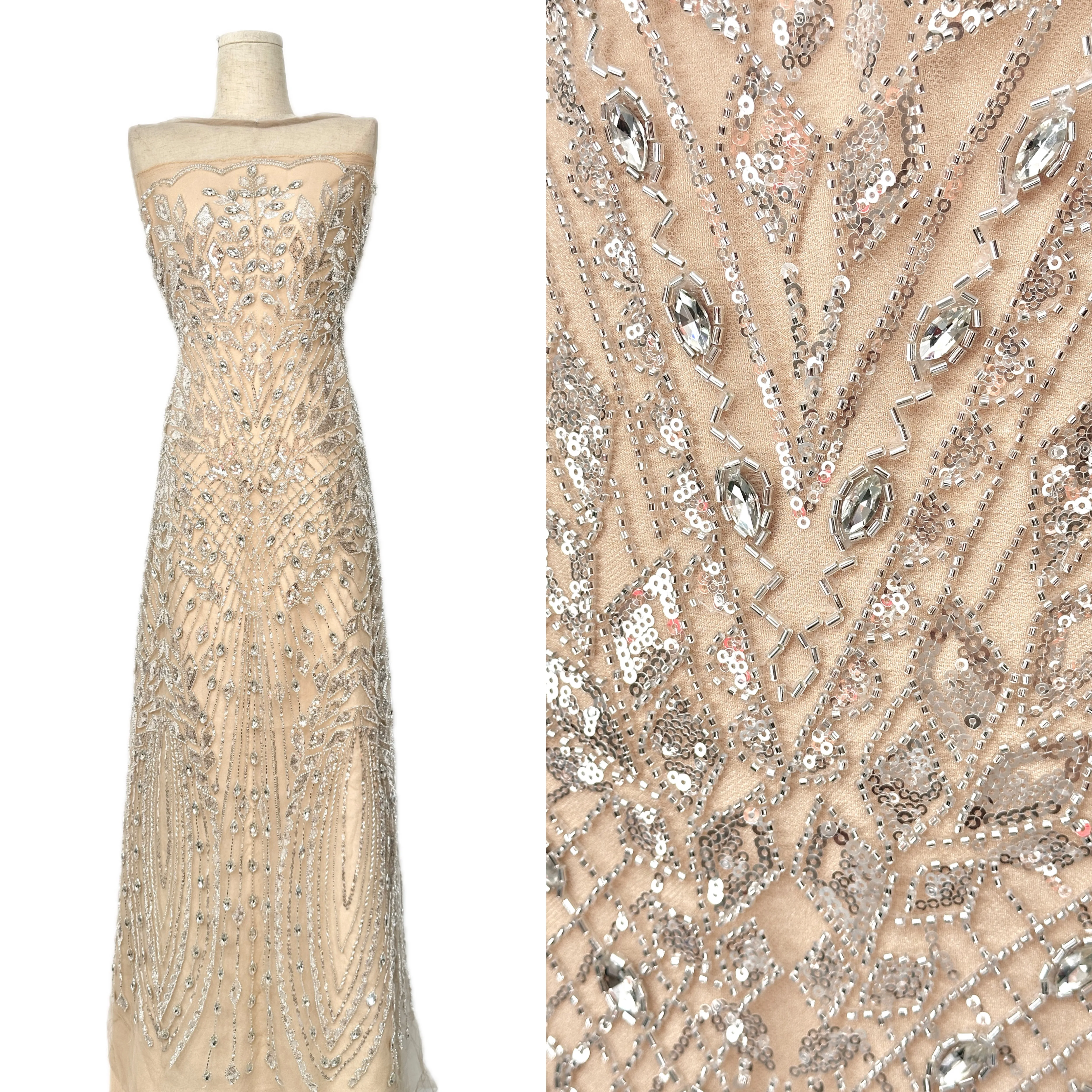 

2026 High Quality Heavy African Beaded Mesh Lace Fabric Nigerian Sequined Lace Fabric Wedding Gown Sewing Material