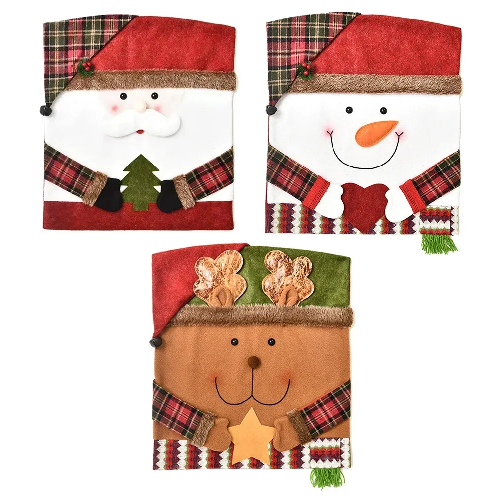 Christmas Chair Cover Santa Claus Snowman Elk Chair Back Covers Removable Chair Seat Cover For Christmas Decorations 2025 Xmas