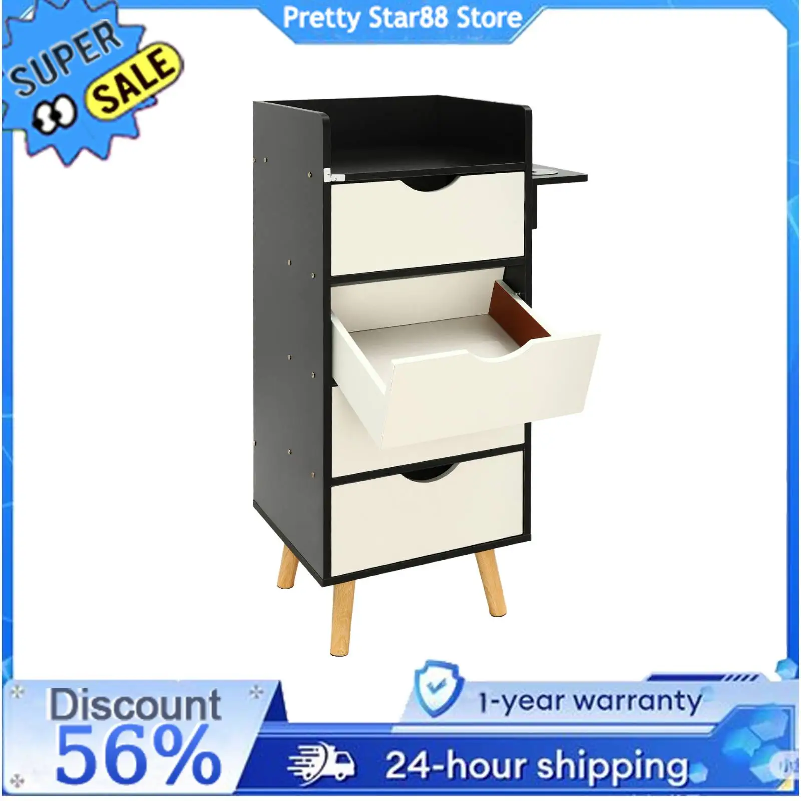 

Hairdressing Tool Styling Station 4 Drawers Salon Storage Cabinet with Hair Dryer Holder Barber