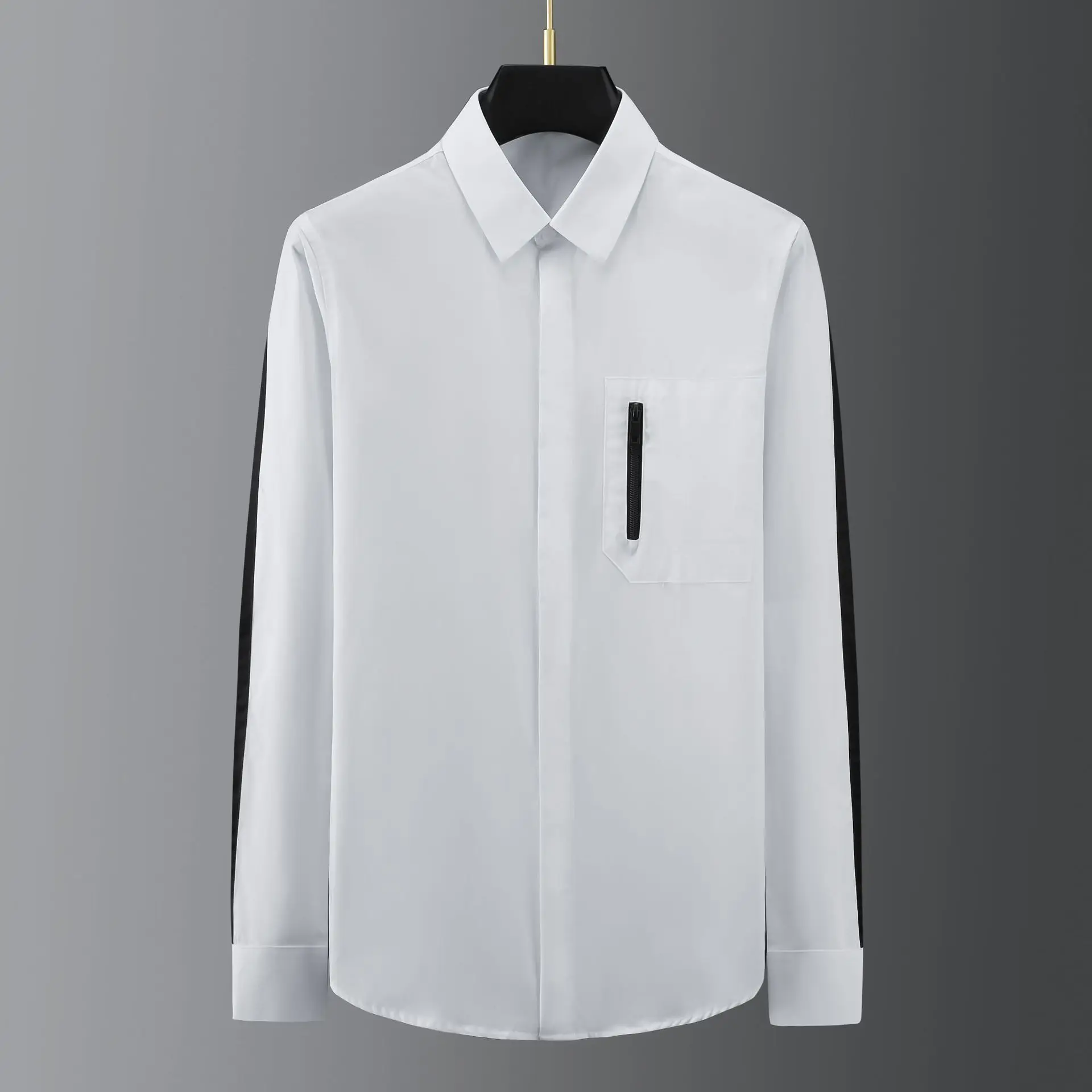 European American Spliced Zipper Decoration Men's Shirt Fashion Long Sleeved Casual Shirt Business Social Banquet Party Shirts