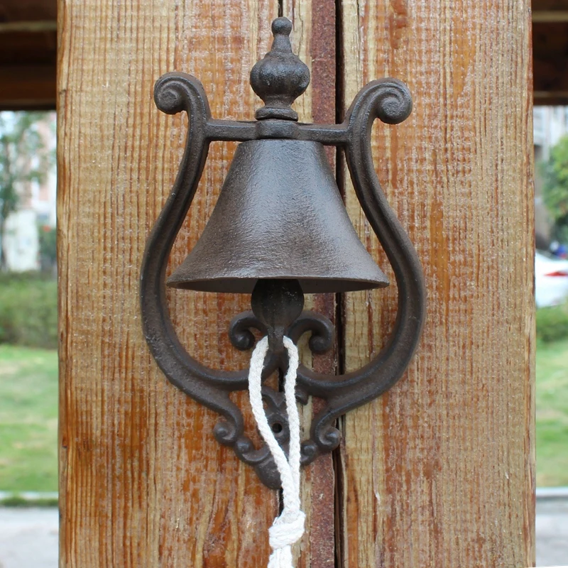 Cast iron doorbell, European style hand-cranked bell, creative ironwork entrance bell, outdoor garden courtyard entry alert bell