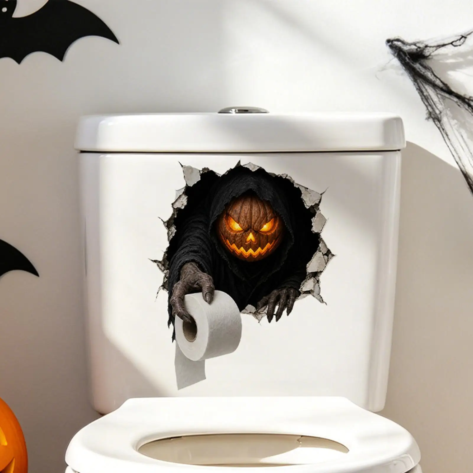 Halloween Toilet Stickers Scary Self-Adhesive Waterproof Decal Break Through Wall Toilet Tank Sticker For Indoor Home Apartment
