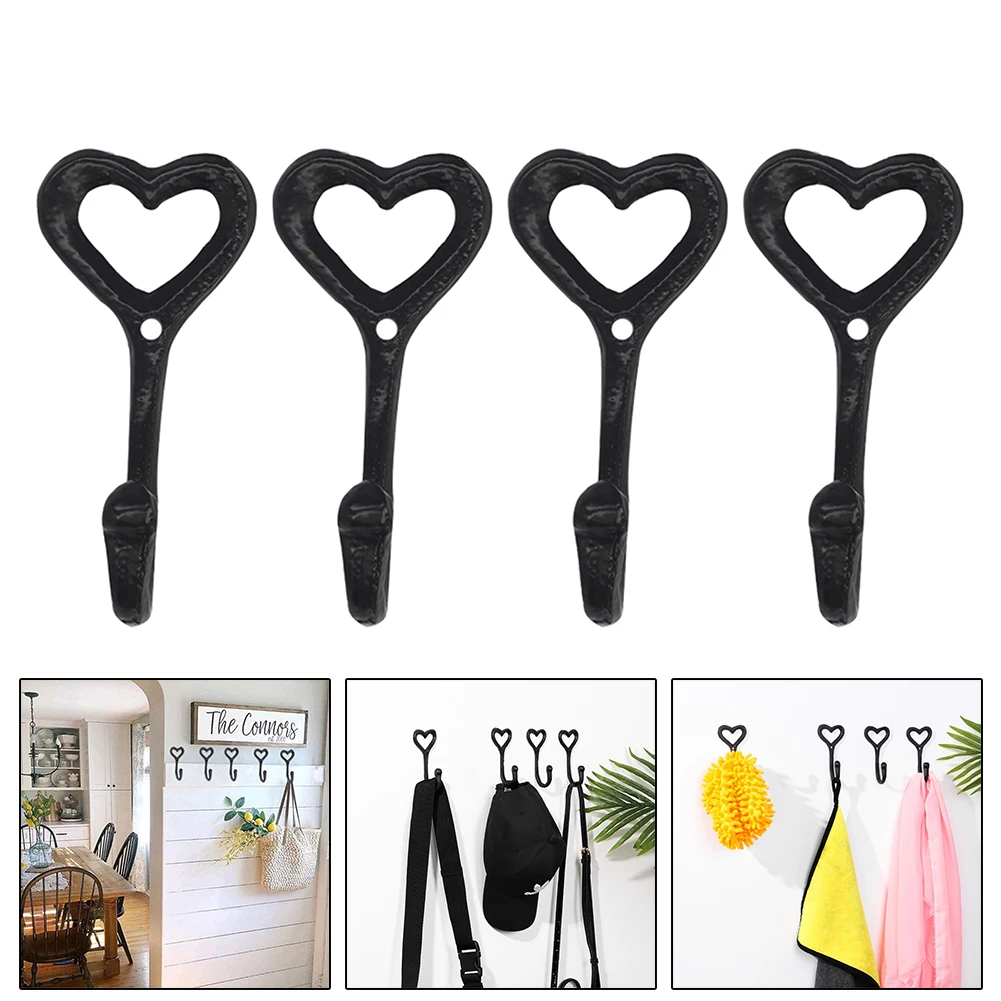 Heart Shape Hook Door Wall Mounted Vintage Bedroom Hat Holder Coat Storage Iron Decorative Black Home Hanger Kitchen Bathroom