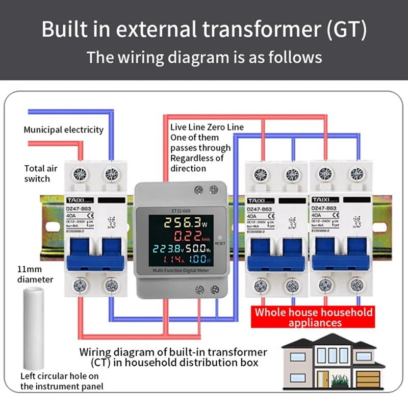 Elektriciteitsmeter Slimme watt-urenteller 220V Spanning Stroom Vermogen Frequentie Factormeter Railtype meter