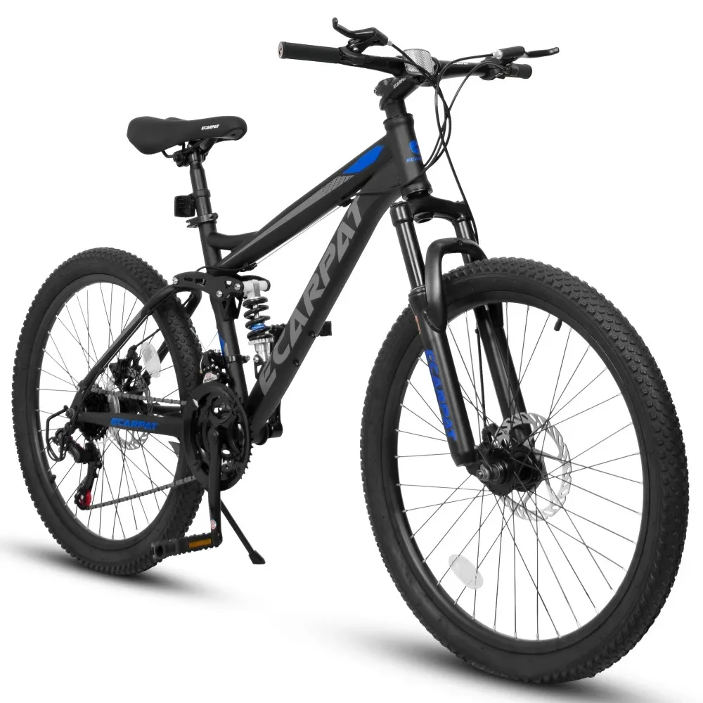 

Bike, Ecarpat 26 Inch Wheels, 21-Speed Full Suspension Trail, Disc Brakes Thumb Shifter Front Fork Rear Shock Absorber, Bike