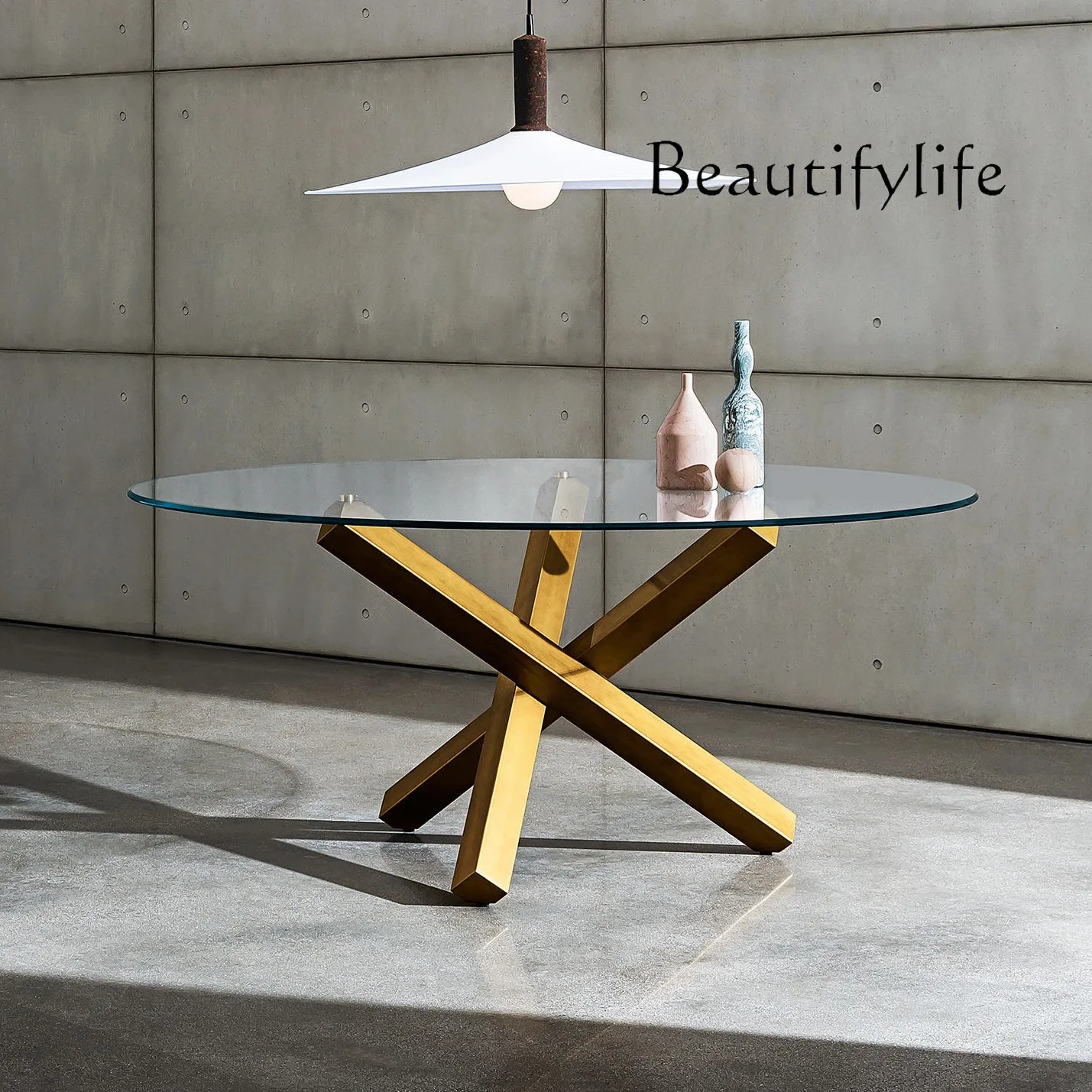 Italian Minimalist Modern Light Luxury Creative Super White Tempered Glass Surface round Table Living Room Dining Table