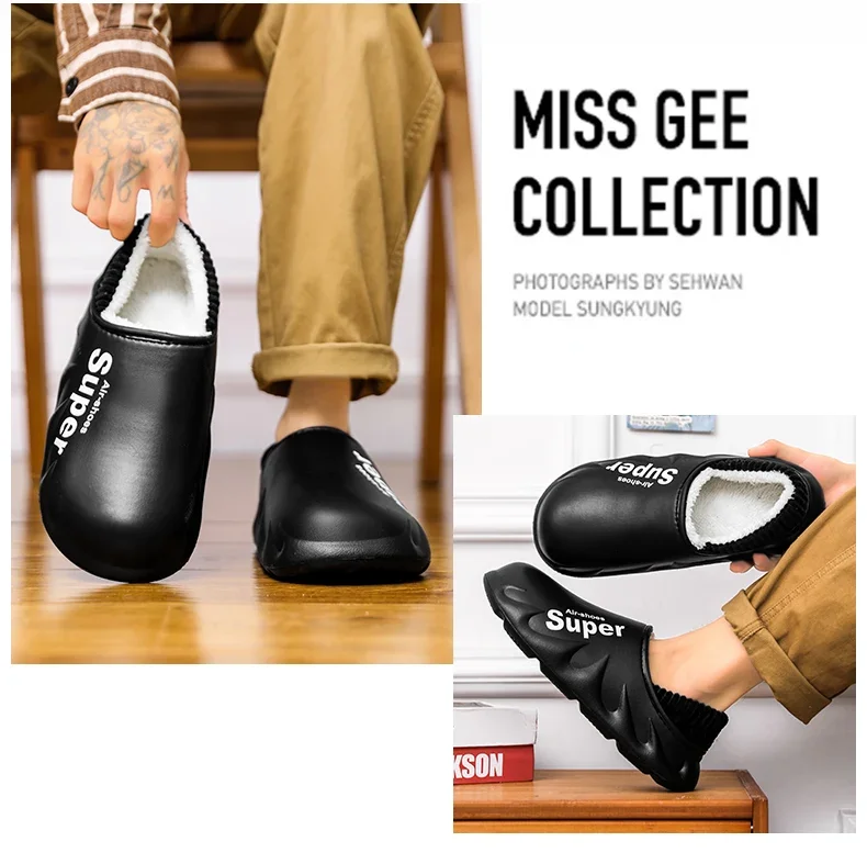 Damen Herren Winter Warme EVA Weichsohlen Wasserdichte Hausschuhe Slip-On Clogs Kurze Plüsch-Plattform Hausschuhe für drinnen – Detail 2