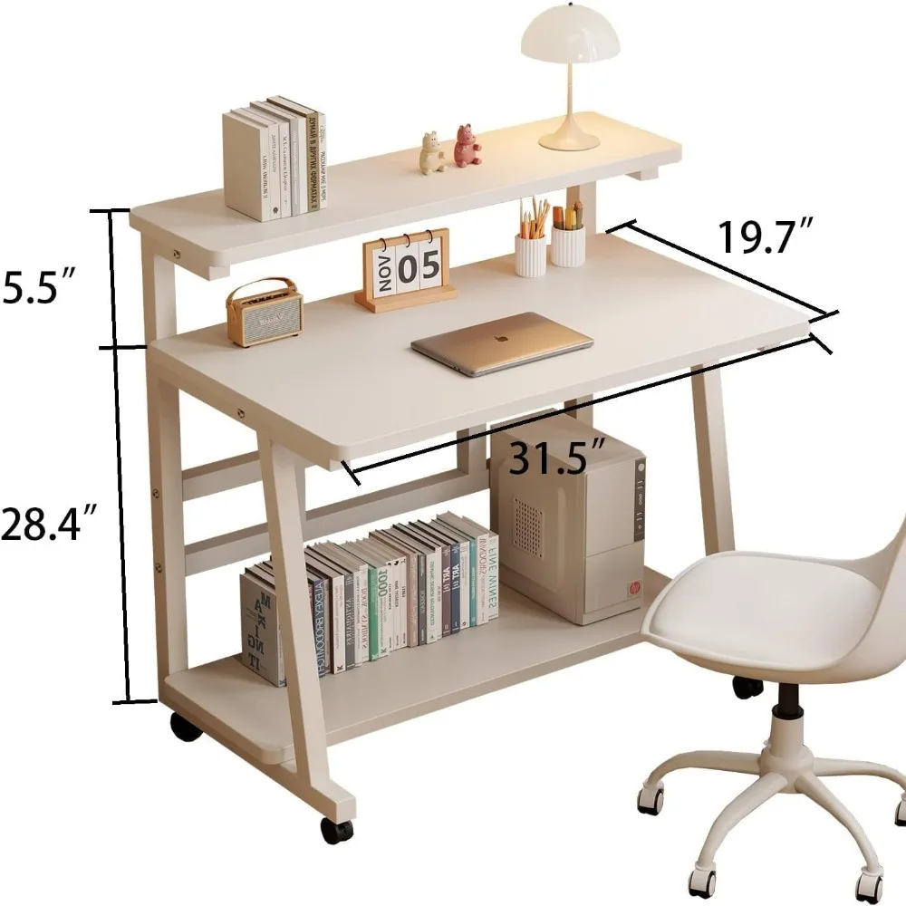 Premium 31.5 Inch Rolling Desk with Monitor Stand,Rolling Computer Desk for Student Writing Table for Small Space.