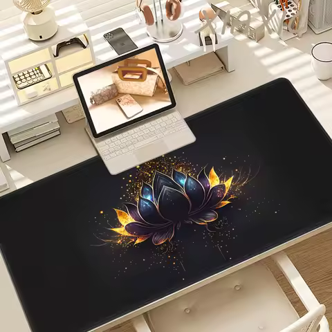 Black Gold Lotus Mouse Pad Gaming Accessories Notbook Computer Speed Mini Pc Gamer Keyboard Desk Mat Big Mousepad Large Gift