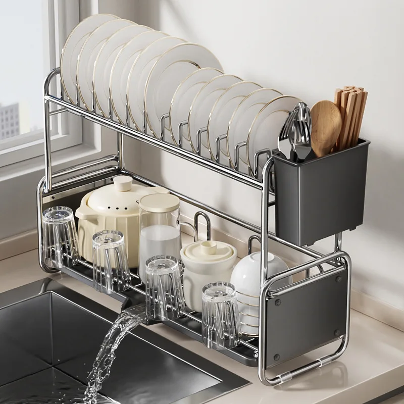 

Kitchen Sink Side Countertop Multi-Layer Dishes Chopsticks Cups Tableware Drain Basket Rack Dish Rack Dish Drain Storage Rack