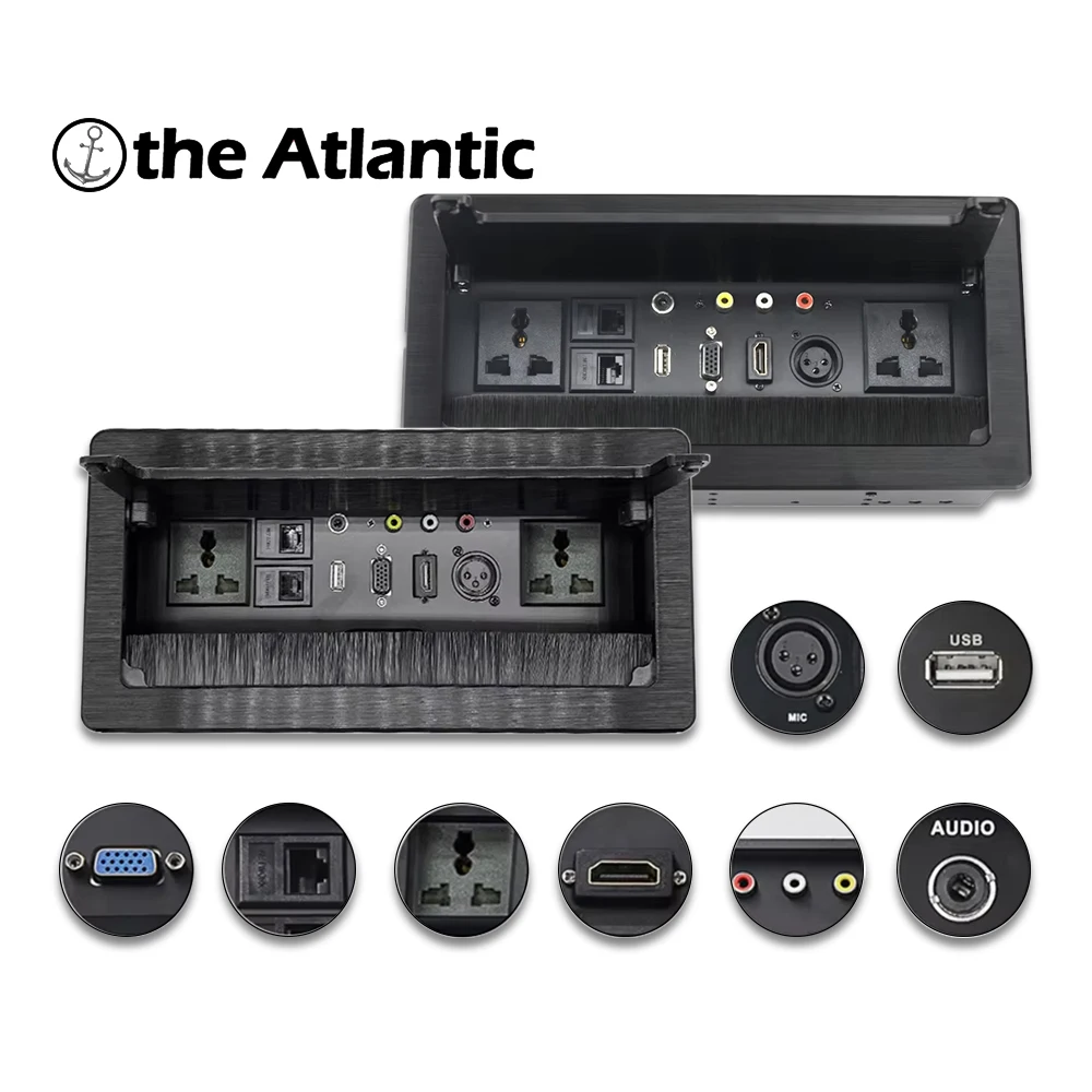 

XLR VGA HDMI Aluminum Alloy With Dust Cover Cable Box Expandable Desktop Plug Home Desktop Socket Multifunctional Hidden Type