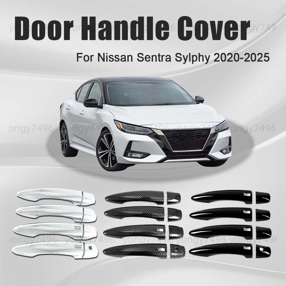 

Glossy Black Carbon Fiber Door Handle Cover Trim For Nissan Sentra Sylphy 2020 2021 2025 Chrome Silver Car Decoration Styling