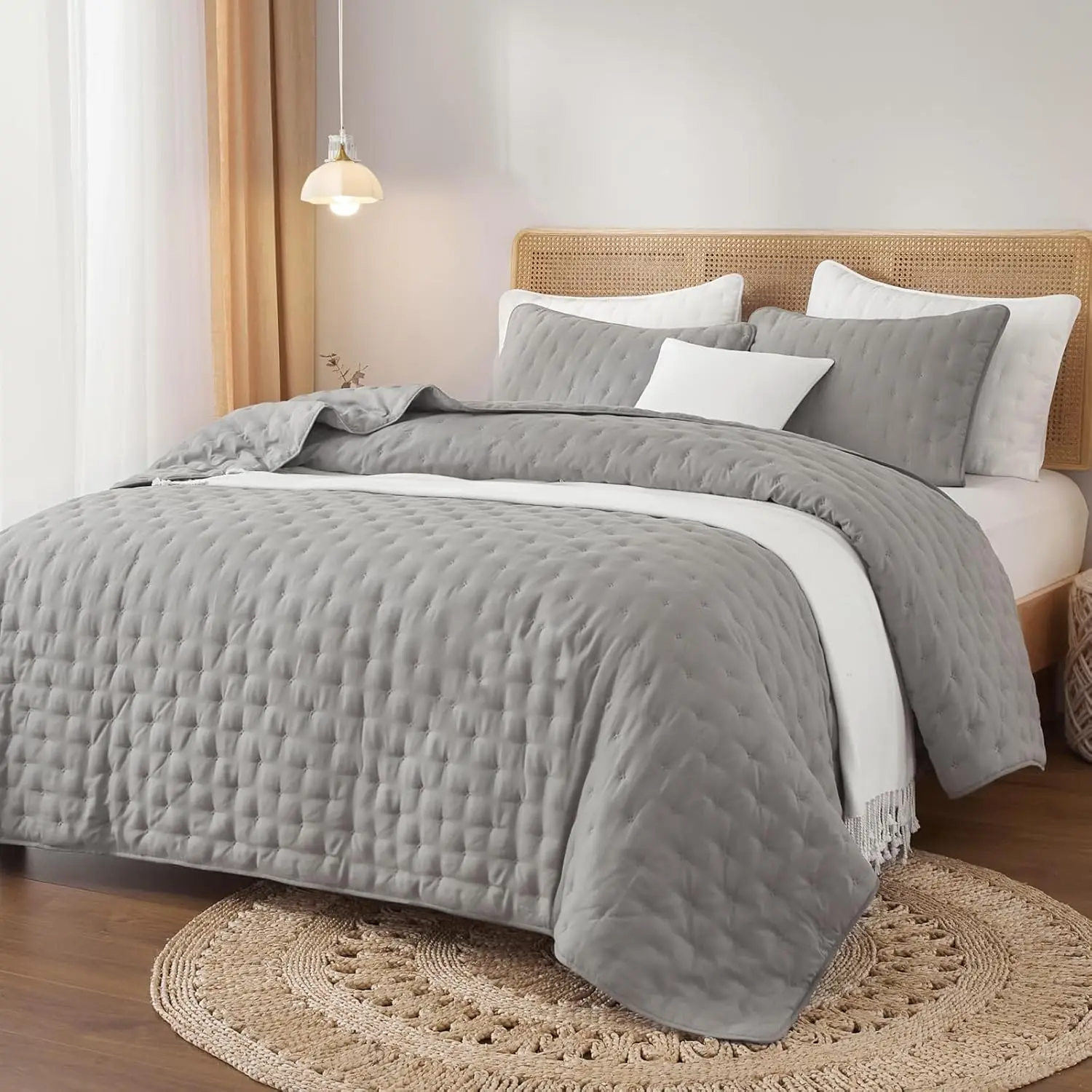 

Lightweight Quilt Set Twin Size, Oversized Gray Bedspread Coverkets For Twin Bed, Warm Breathable Ultrasonic Quilts Bedding Set