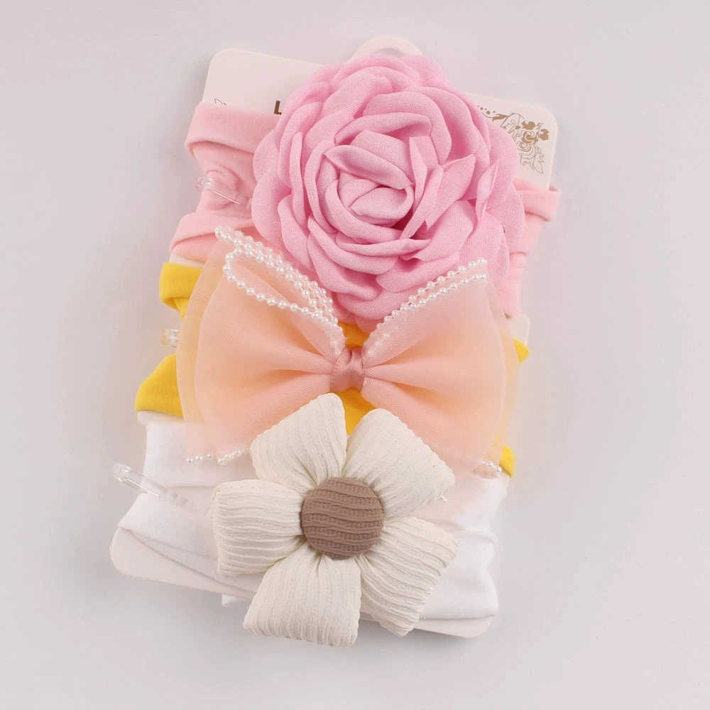 

3pcs Large Flower Nylon Headband NewBorn Baby Bow Headwear Set Children Hair Accessories Kids Toddler Go Well with Dress Clothes