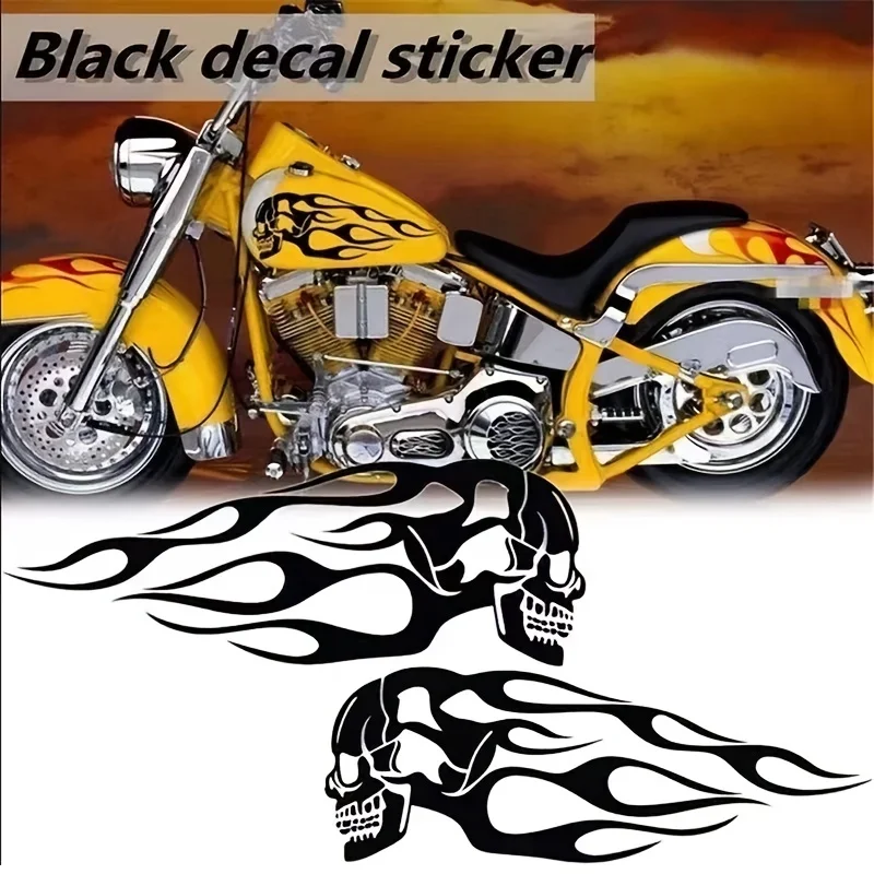 

Motorcycle Stickers Flame Skull Pattern Car Body Stickers Decals Motorcycle Fuel Tank Creative Stickers Waterproof Decoration