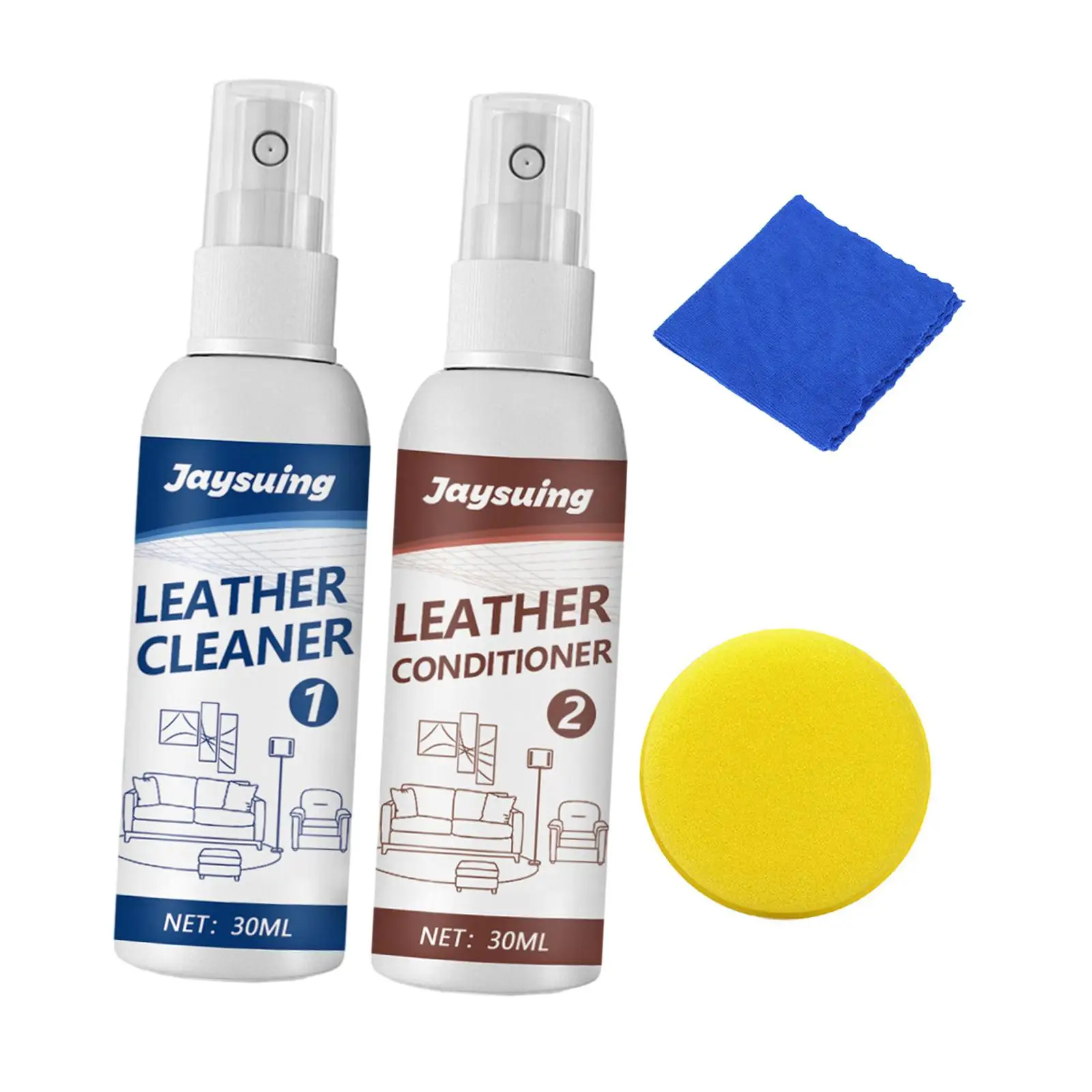 Leather Cleaner and Set Leather Maintenance with Towel & Sponge for Car Interior Jacket Furniture Apparel Bags