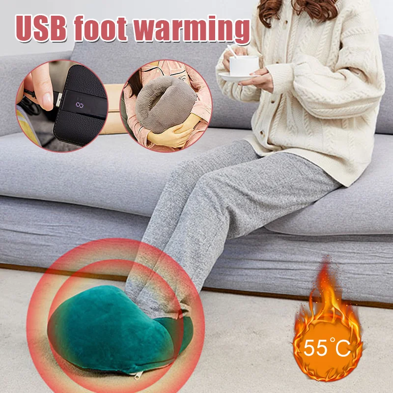 

Foot Heated Warmer Slippers Portable Feet Warmers With Electric Heating Pad USB Charging Soft Plush Sleeping Foot Warming Mat