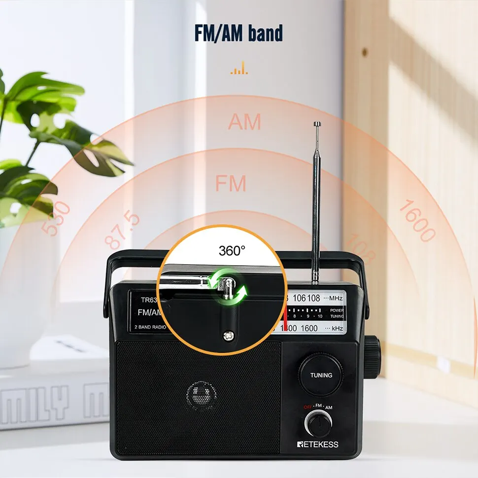 Retekess TR633 Radio FM Portable Radios AM FM Rechargeable Battery Operated Radio Search Indicator Light Large Scale Senior Home