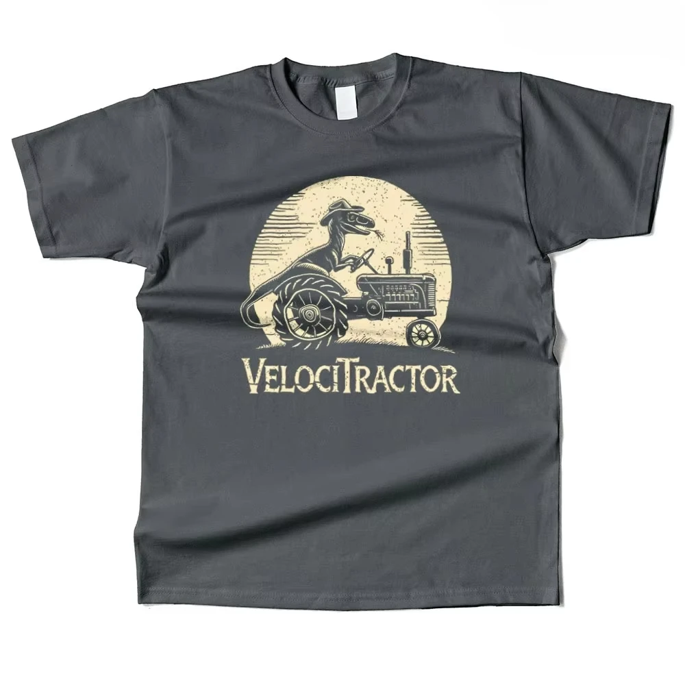 Funny VelociTractor Velociraptor Driving Vintage Tractor T Shirt Men Women Retro Graphic Tee Casual Short Sleeve Cotton Top Gift