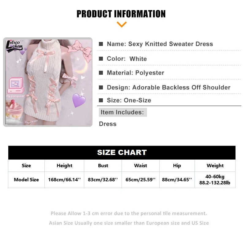2025 New Sweet Girl Crochet Turtleneck Hollow Out Off Shoulder Virgin Killer Pullover Japanese Knitted Sexy Backless Women s1d2g