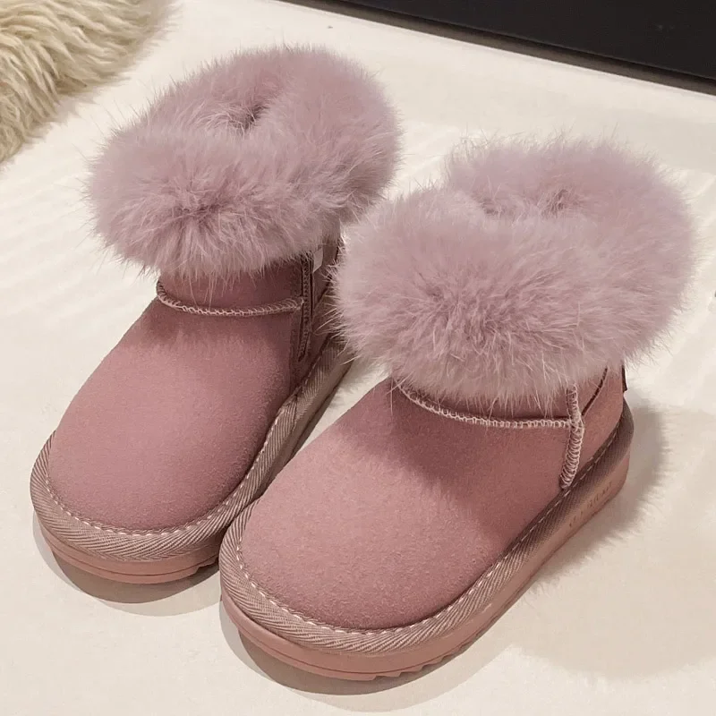 Winter Baby Boots High Quality Warm Plush Casual Shoes Pink and Silver Outwear Littler Kids Flats Sports Booties Size 21-30#