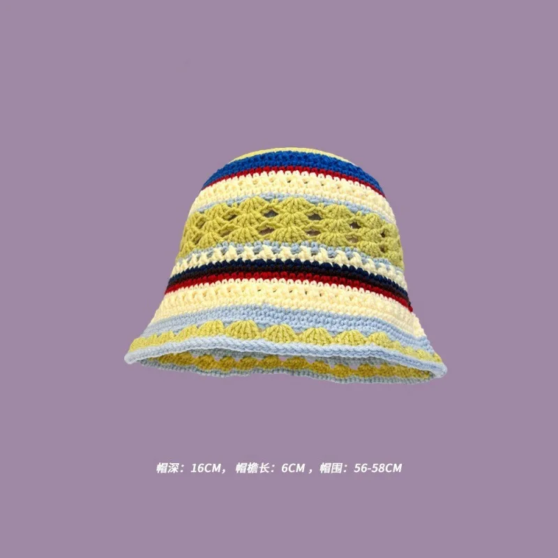 57Opts Y2K Korea Women Hollow Knitted Fisherman Hats for Women Handmade Crochet Basin Sunscreen Sun Cap Female Panama Sombrero