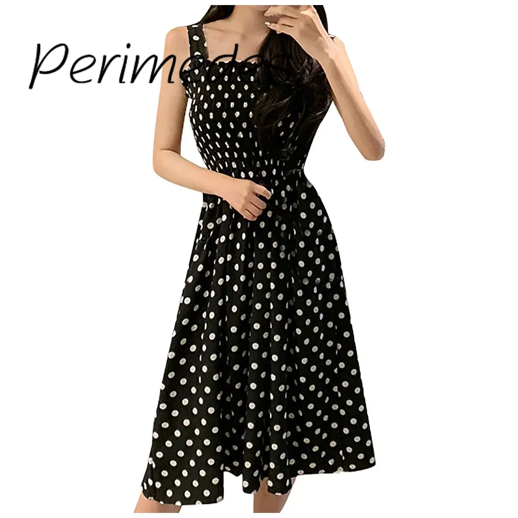 

Vestidos Dress For Ladies Loose None Sleeve Polka Dot Suspender Camisole Boat Neck Slim-Fitting Sexy Casual Dress 2024 Summer