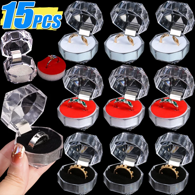 15PCS Acrylic Crystal Ring Earring Storage Display Boxes Storage Organizer Case Clear Wedding Package Box for Jewelry Packaging