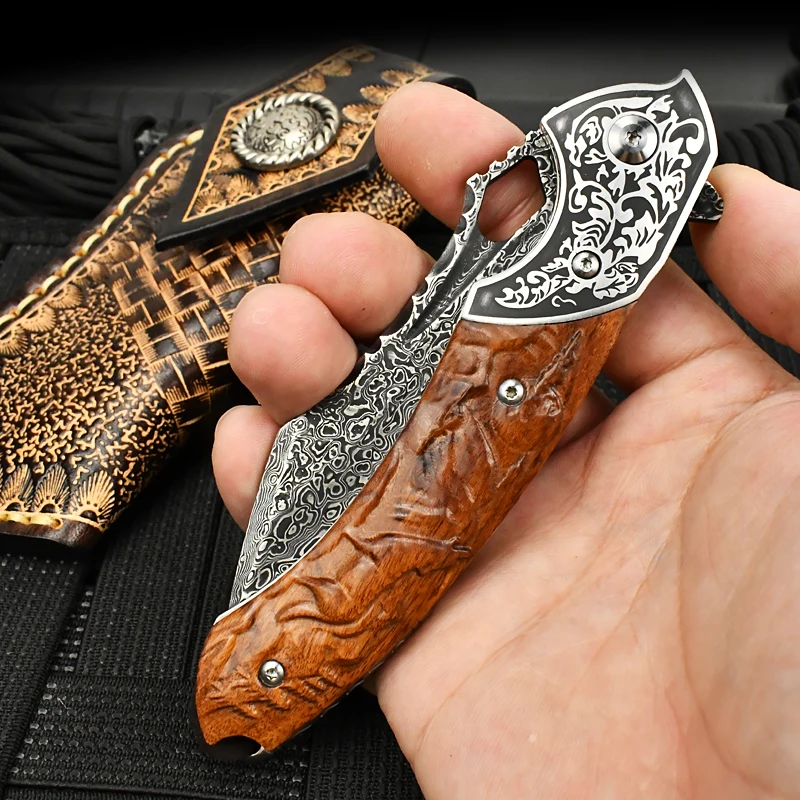 damascus knife high class high quality  customization  collectable  High-end  sharpest  forge Damascus steel  knife folded