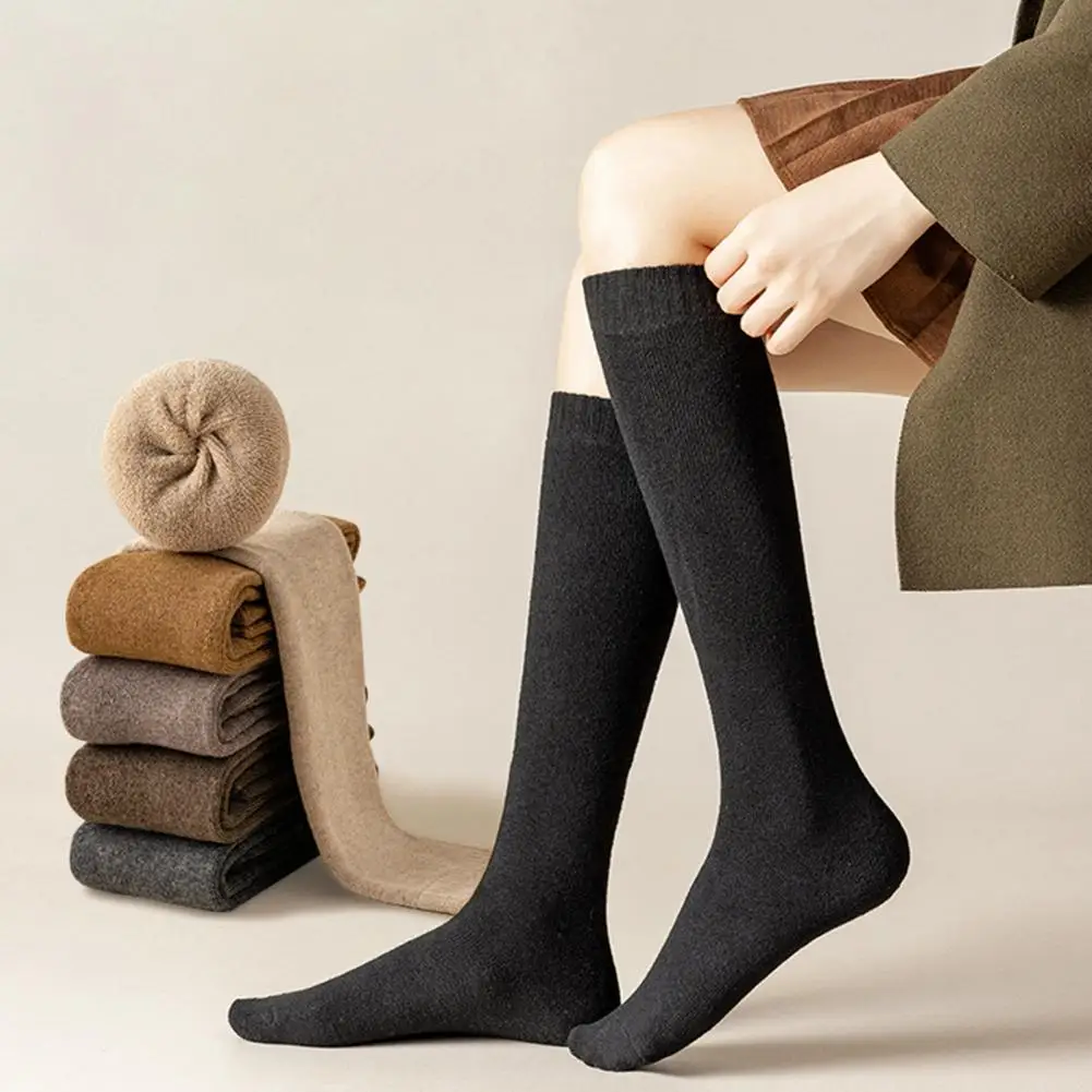 

1 Pair Knee High Stockings Thick Solid Color Long Socks Keep Warm Soft Autumn Winter Women Long Terry Socks For Daily