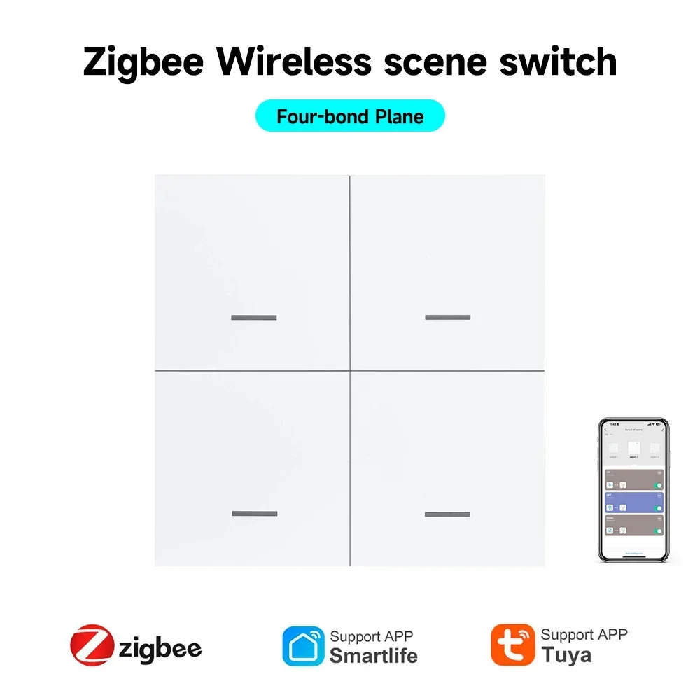 Tuya Zigbeeスマートシーンスイッチボタン、4ギャングワイヤレススイッチ、プッシュボタンコントローラー、スマートホームオートメーションシナリオ