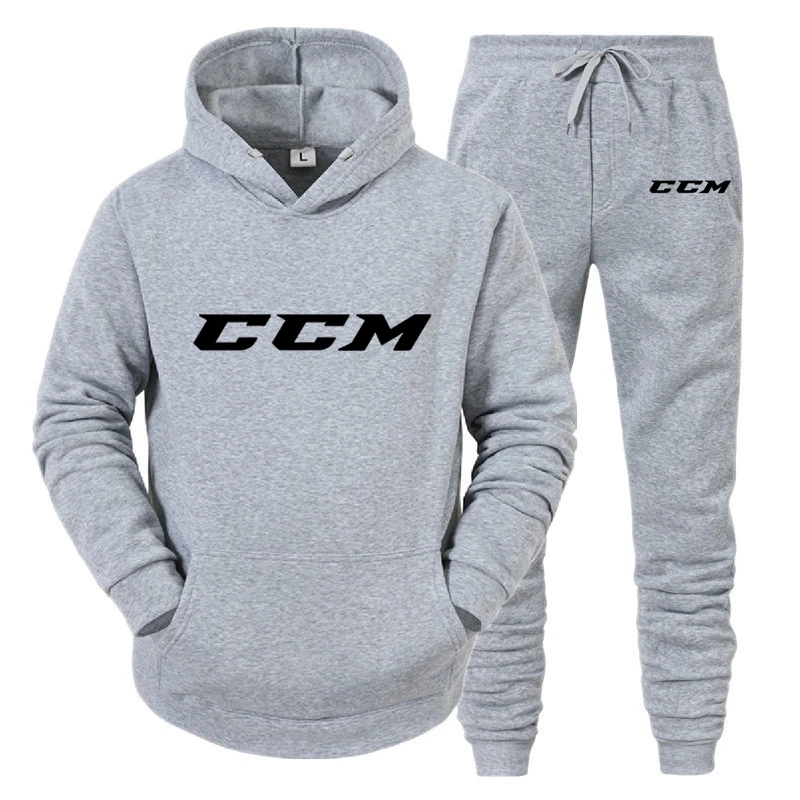 CCM-Conjunto de Sudadera con capucha para hombre, ropa deportiva informal de lana, otoño e invierno, 2 piezas