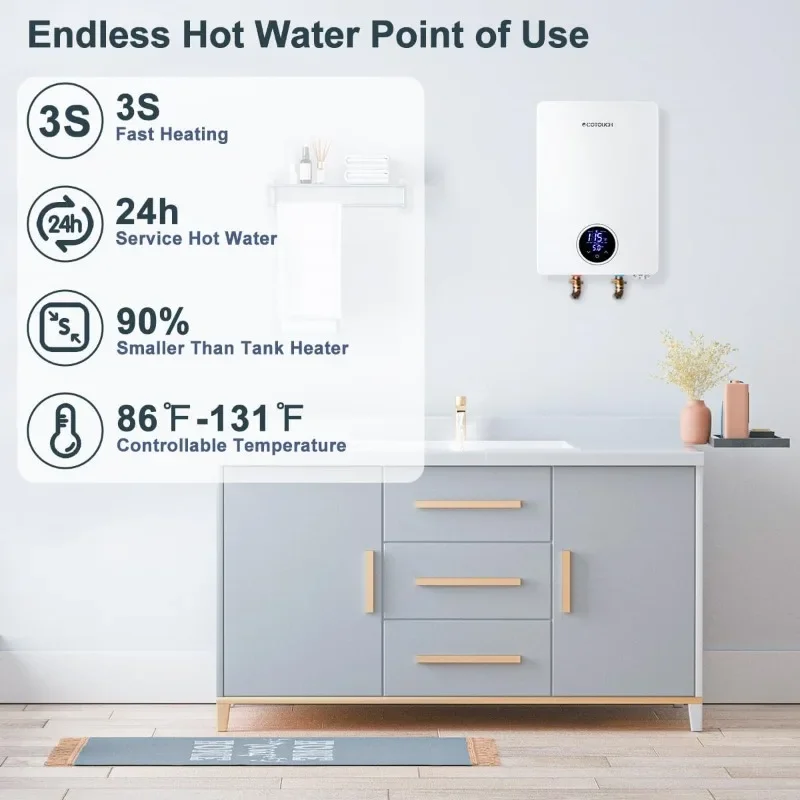 Electric Tankless Water Heater, ECOTOUCH 27kW on Demand Hot Water Heater Electric 240V Instant Tankless Hot Water Heater