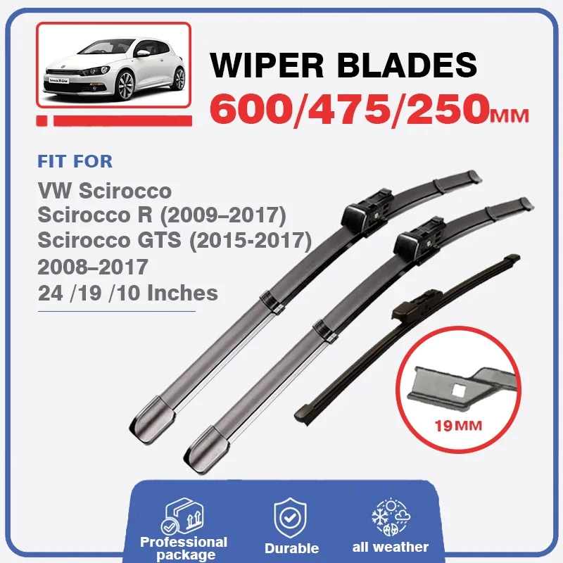 Front Rear Wiper Blade For Volkswagen VW Scirocco 2008 - 2017 R GTS 2013 2014 2015 2016 Windshield Window Windscreen Accessories