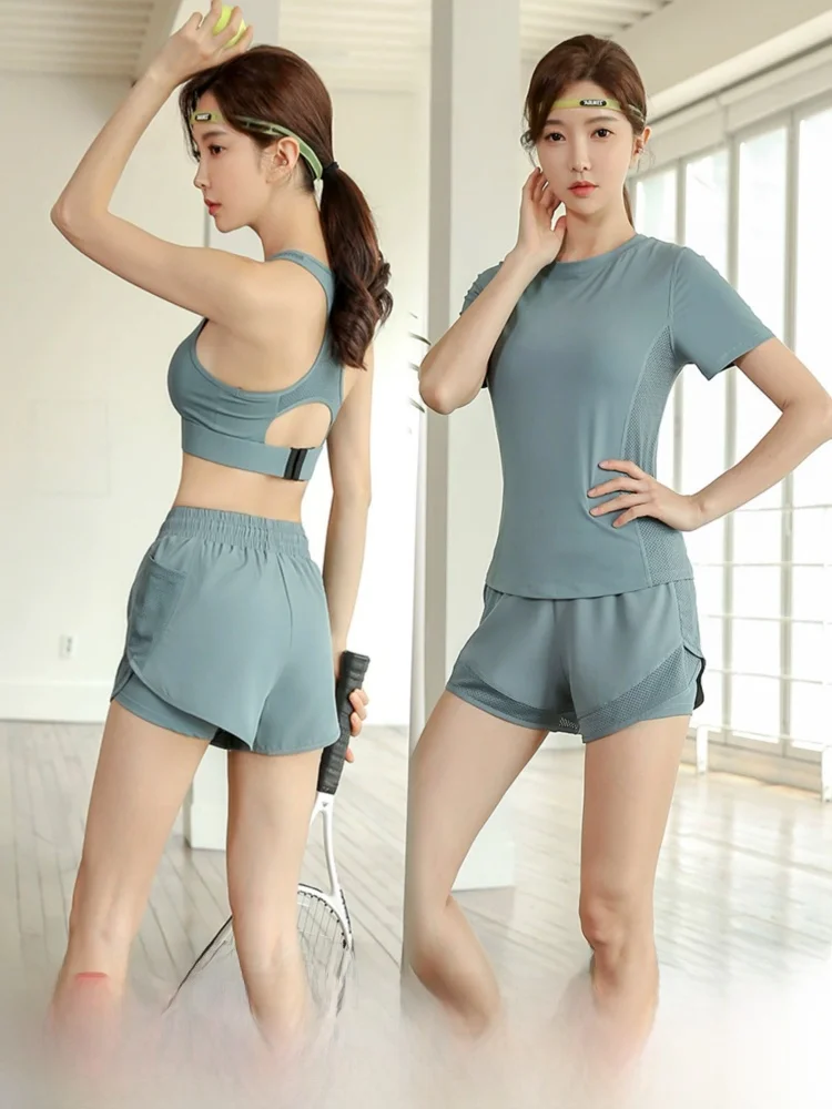 ملابس رياضية لليوجا صيفية رفيعة للنساء من Qui Dry قابلة للتنفس للتخسيس في الهواء الطلق، مجموعة ملابس الجري الصباحية